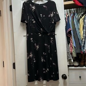 Lauren by Ralph Lauren Black and Purple Floral A-Line Dress Size 12